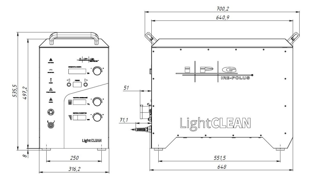 Lightclean scheme | габаритная схема аппарата ручной лазерной очистки LightClean